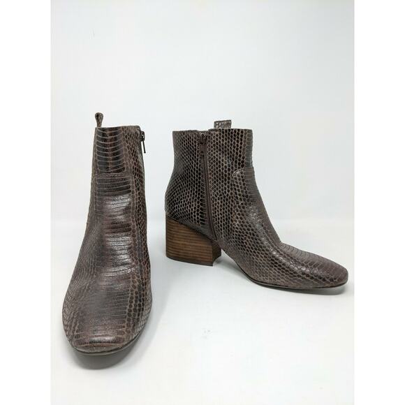 Womens Korks Boots Booties Size 8.5M Scale Pattern Brown Leather Upper - Picture 5 of 12